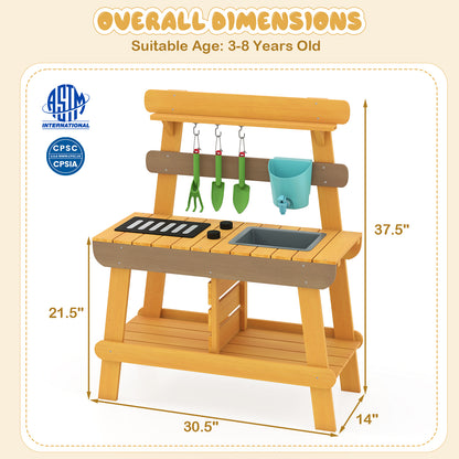 Outdoor Mud Kitchen for Kids Wooden Play Kitchen Toy for Boys Girls Aged 3-8-Yellow