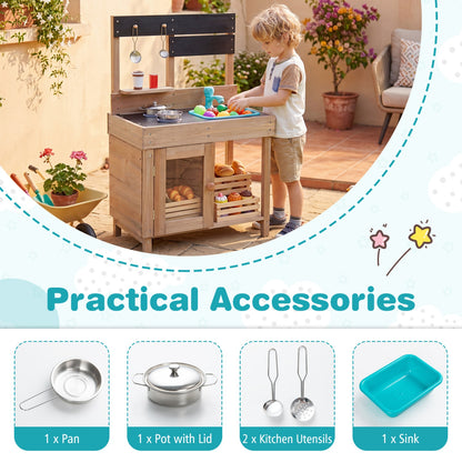 Wooden Play Kitchen with Stove, Storage & Water System