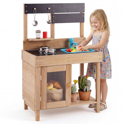 Wooden Play Kitchen with Stove, Storage & Water System