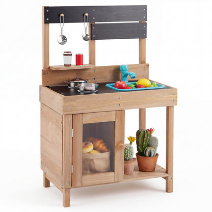 Wooden Play Kitchen with Stove, Storage & Water System