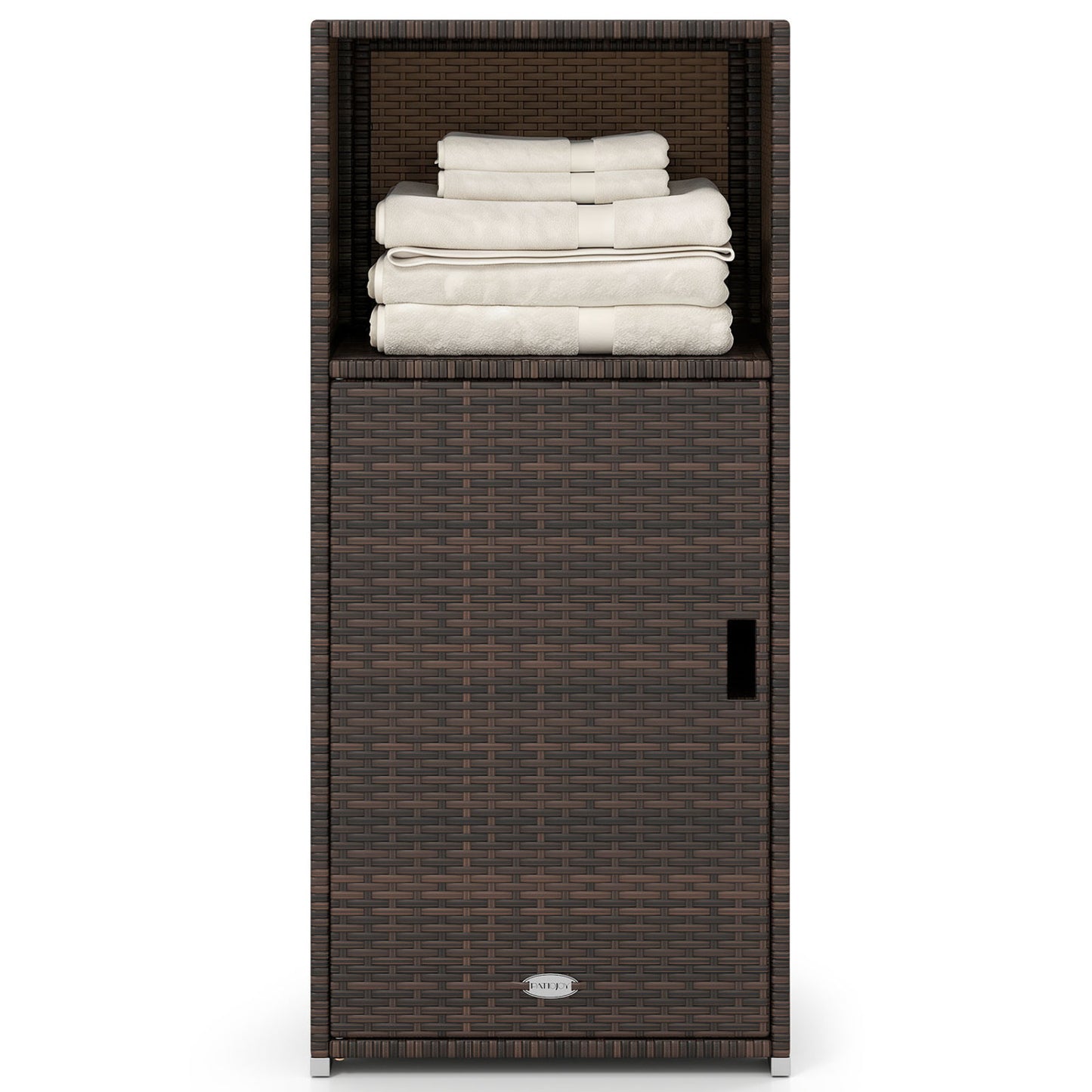 PE Wicker Storage Cabinet with Door and Open Shelf