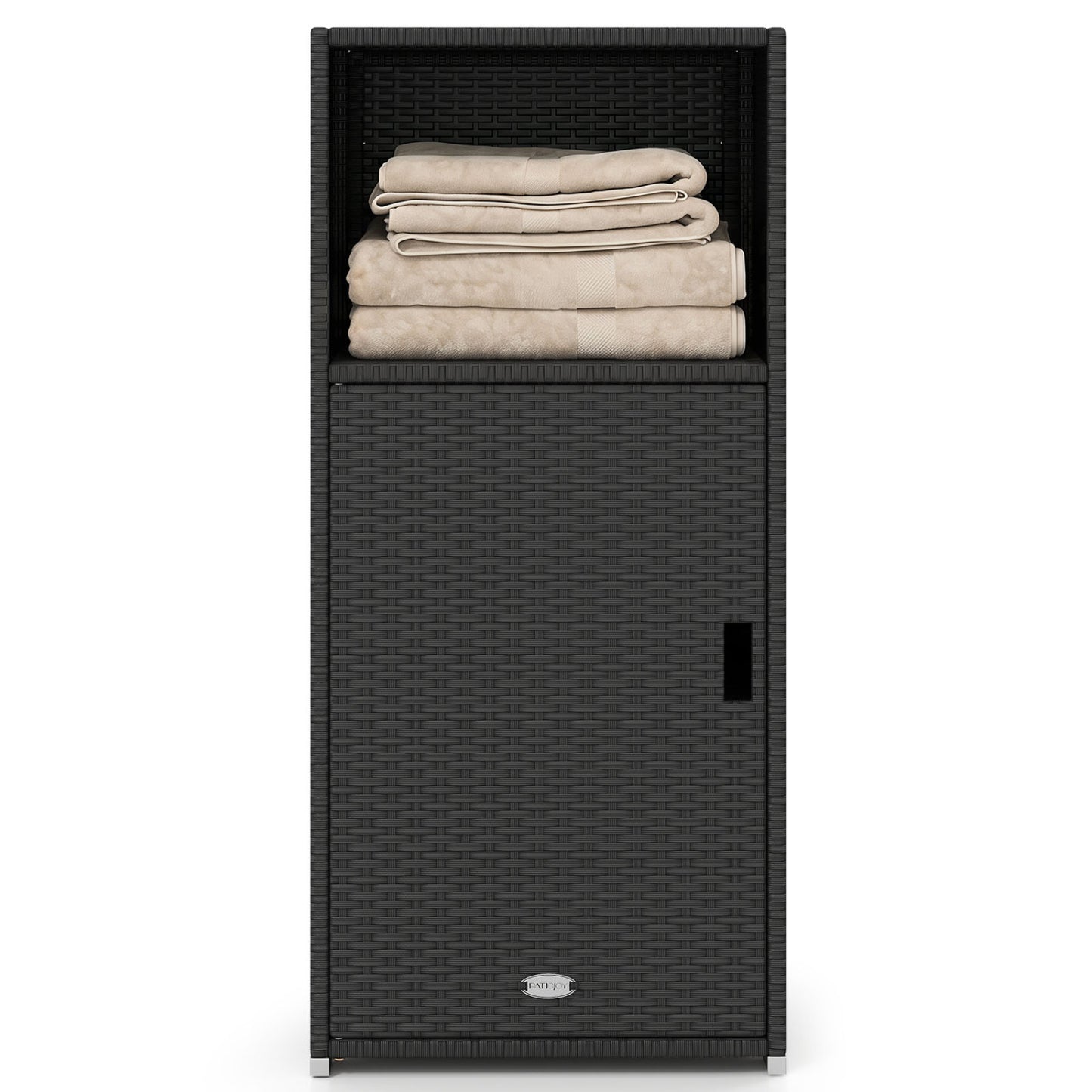 PE Wicker Storage Cabinet with Door and Open Shelf