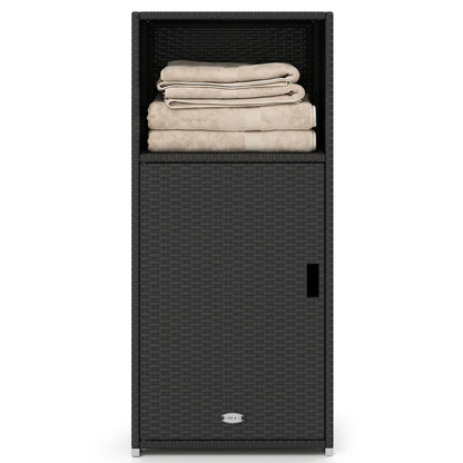 PE Wicker Storage Cabinet with Door and Open Shelf