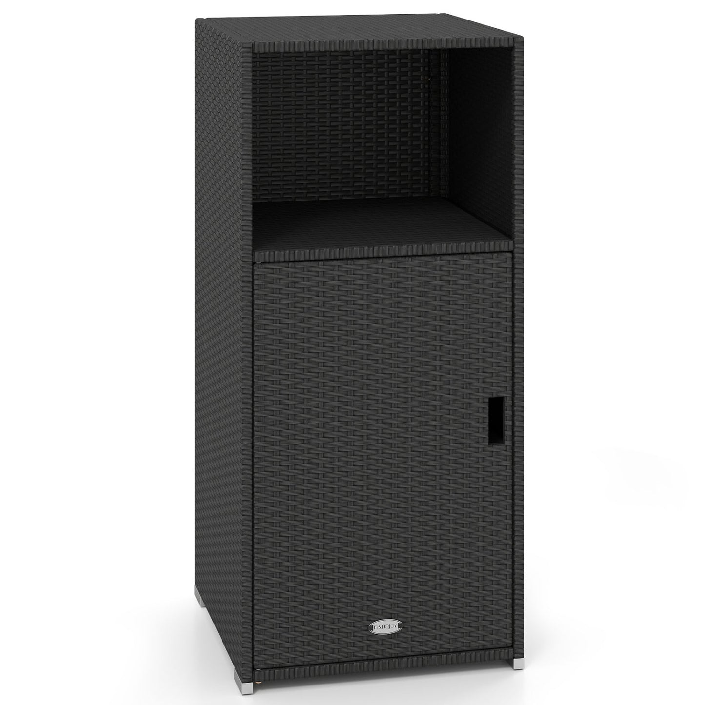 PE Wicker Storage Cabinet with Door and Open Shelf