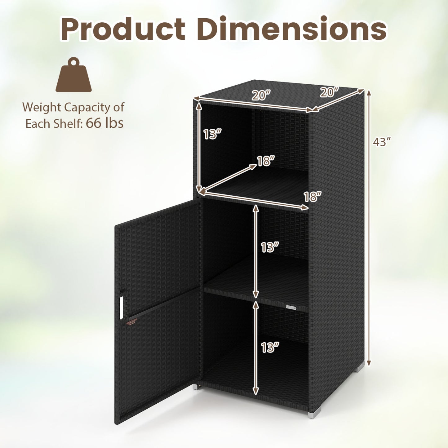 PE Wicker Storage Cabinet with Door and Open Shelf
