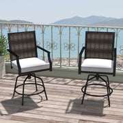 Outdoor PE Wicker Swivel Bar Stools Set of 2 Counter Height Patio Chairs with Back-Grey