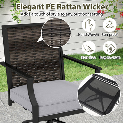 Outdoor PE Wicker Swivel Bar Stools Set of 2 Counter Height Patio Chairs with Back-Grey