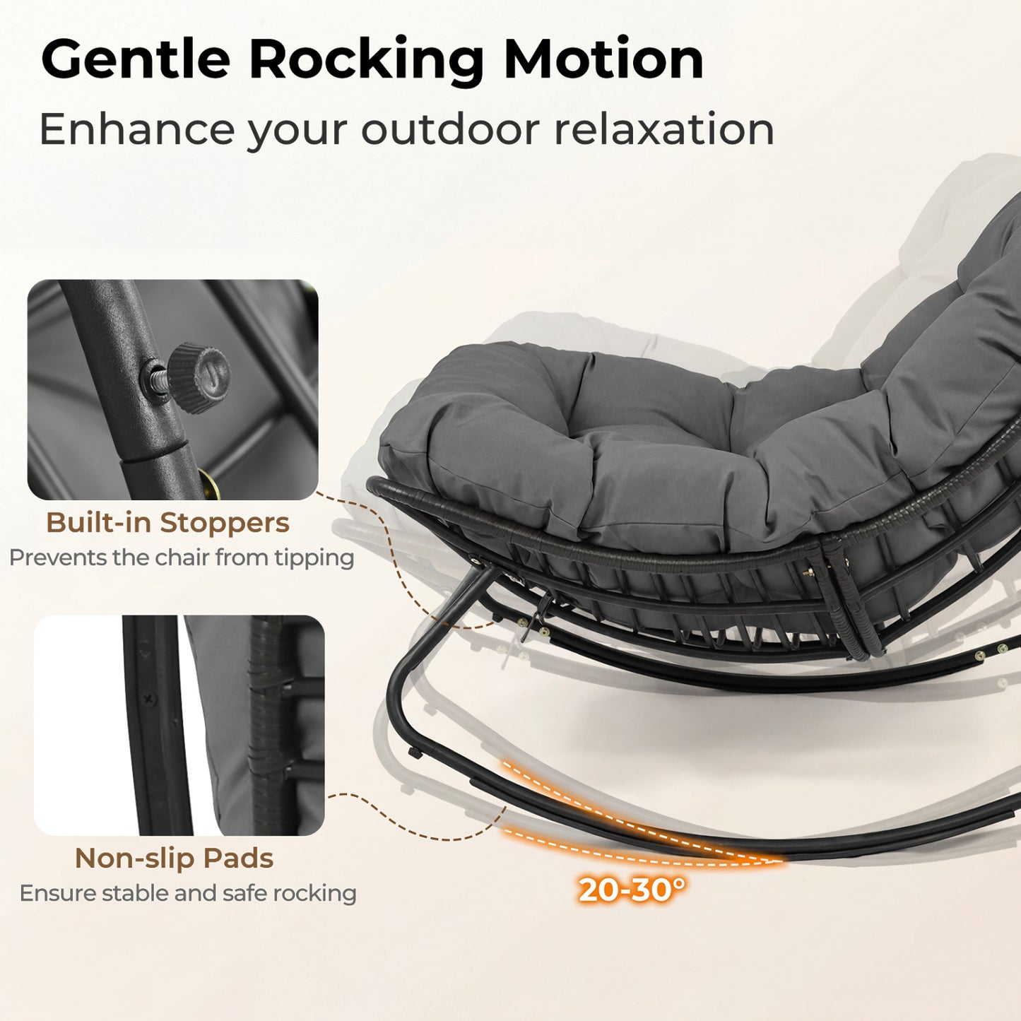 Papasan Rocking Chair with Thick Cushion - Outdoor Wicker