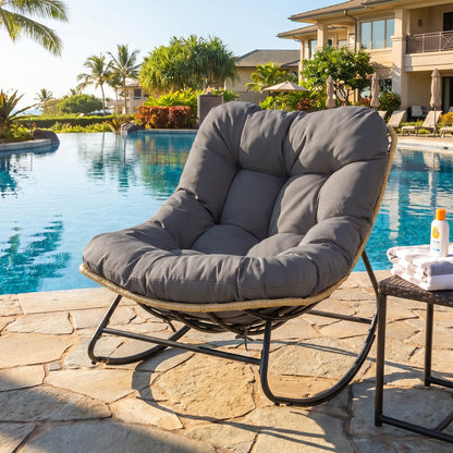 Papasan Rocking Chair with Cushioned Seat for Patio - Gray
