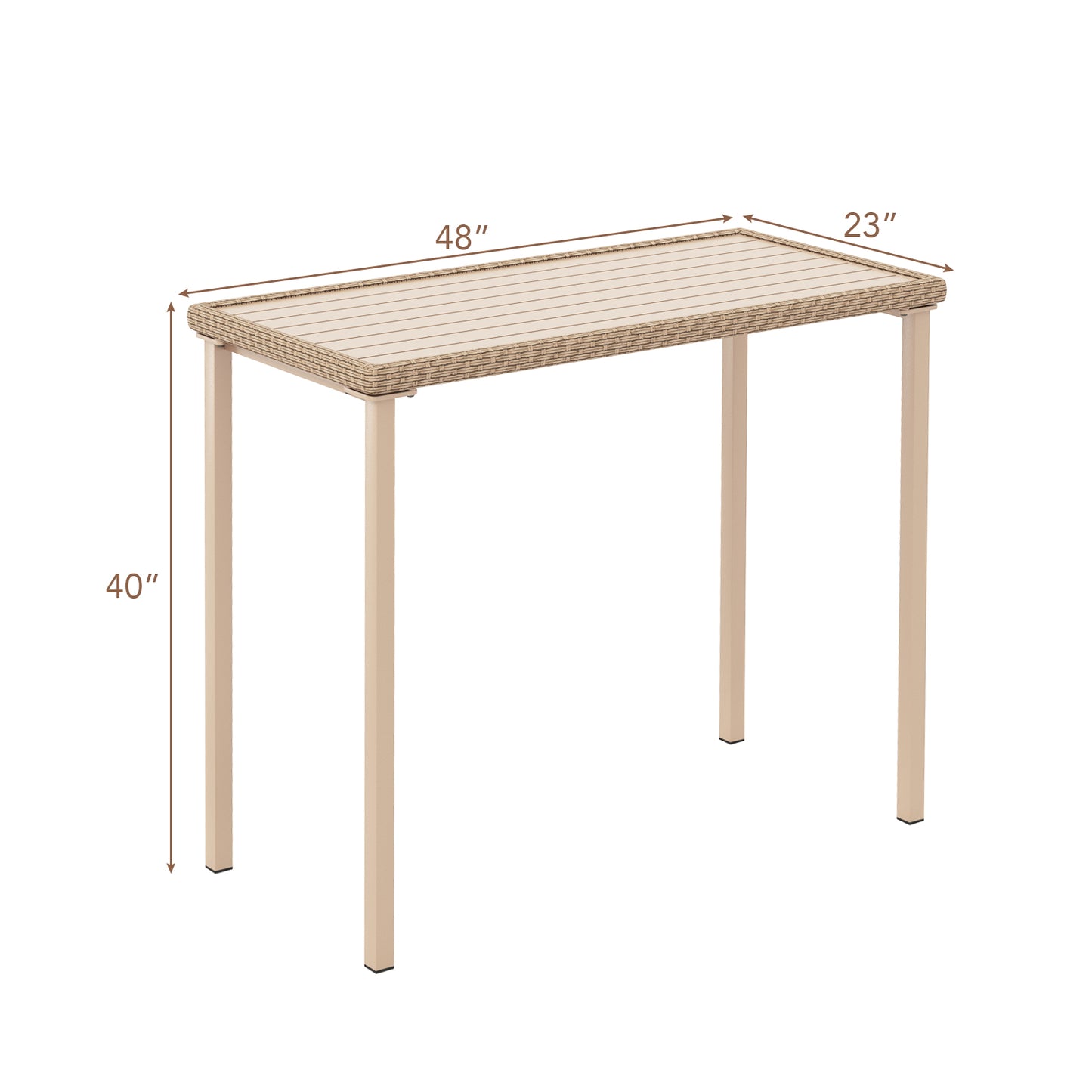 Outdoor Patio Bar Table Heavy Duty Rectangle Metal Frame-Brown