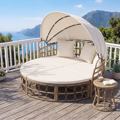 Outdoor Patio Daybed with Retractable Canopy and Cushions