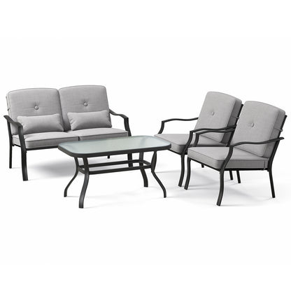 4 Pieces Outdoor Conversation Set with Seat Back Cushions and Waist Pillows