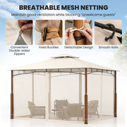 12 x 10 Feet Outdoor Patio Gazebo with Netting and 2-Tier Canopy Roof-Beige