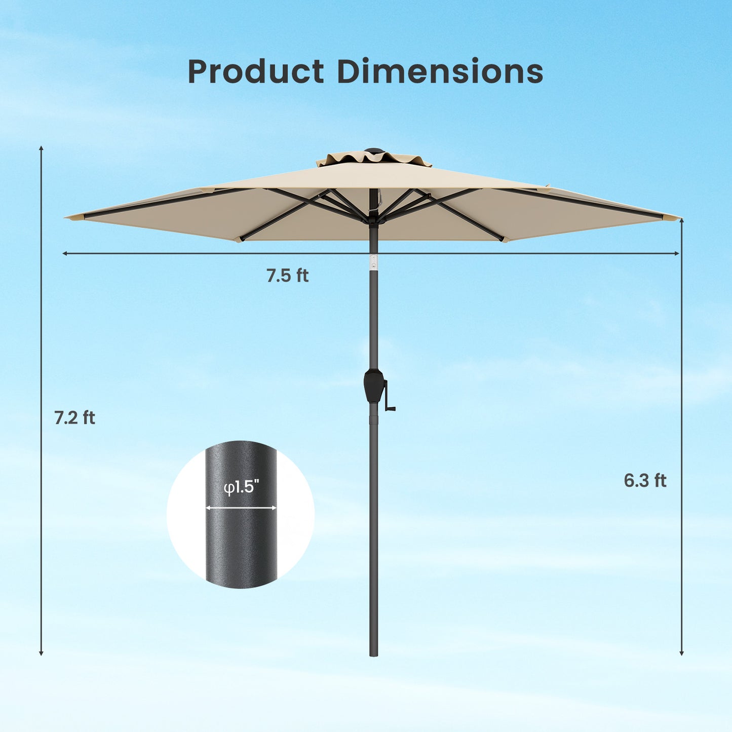 7.5 feet Outdoor Patio Heavy Duty Market Umbrella with Push Button Tilt