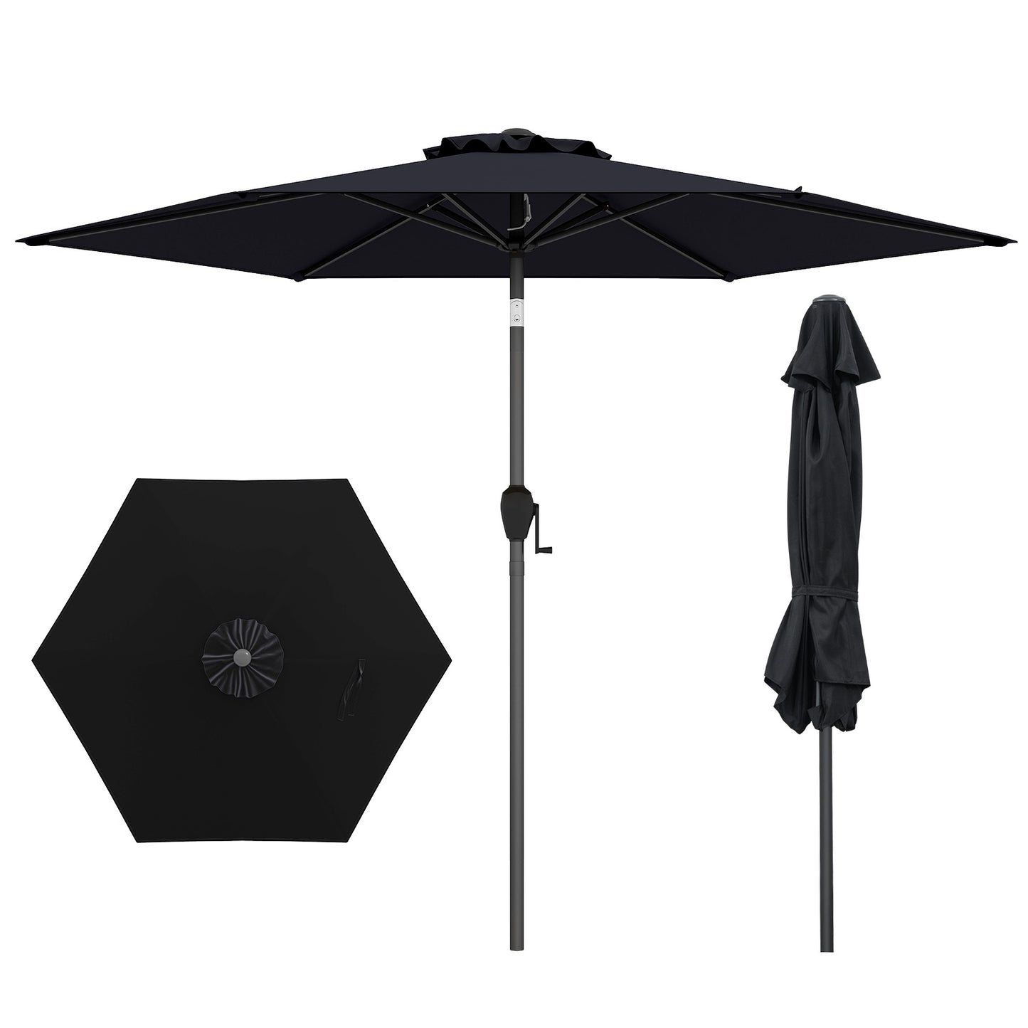 7.5 feet Outdoor Patio Heavy Duty Market Umbrella with Push Button Tilt-Black - Black