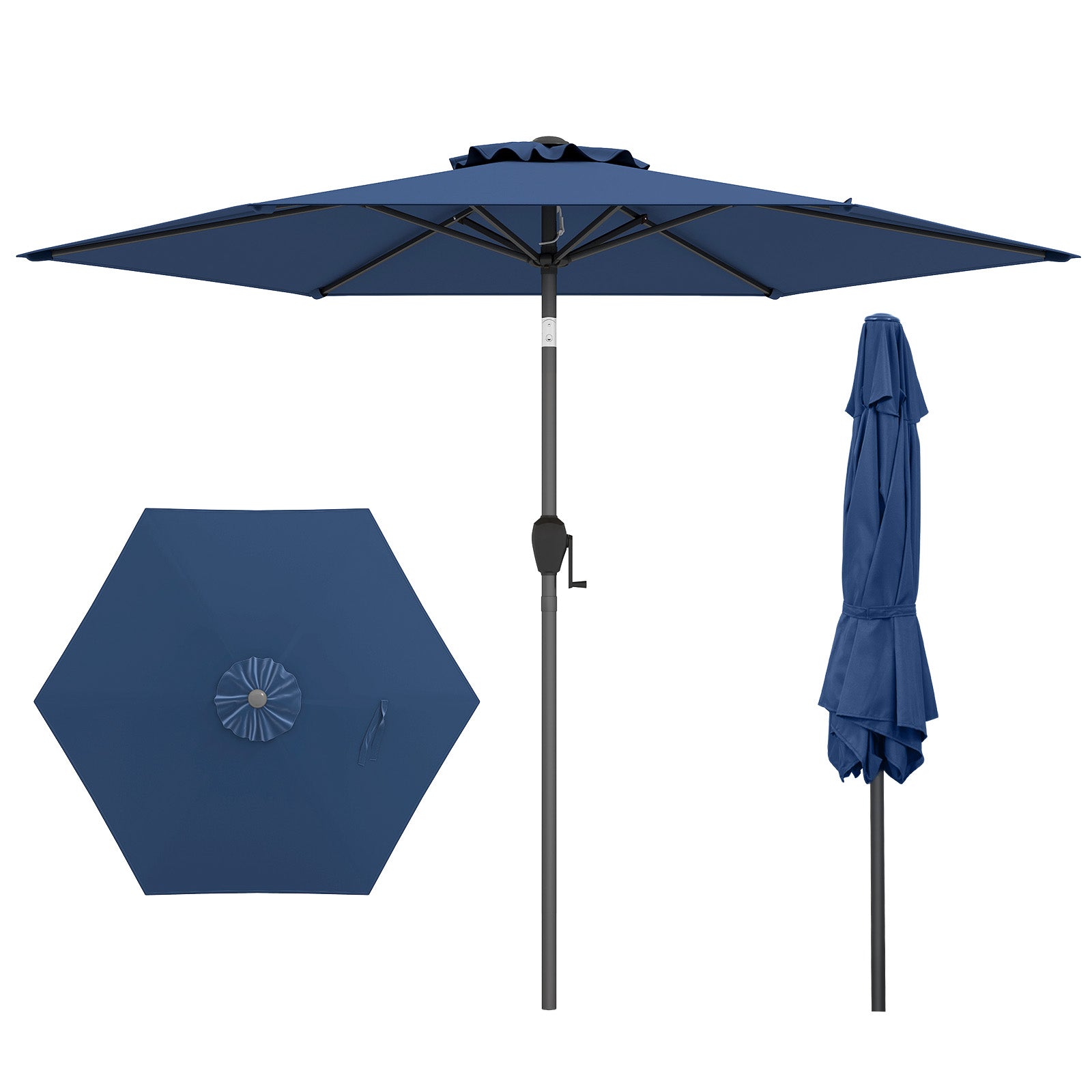 7.5 feet Outdoor Patio Heavy Duty Market Umbrella with Push Button Tilt-Black - Navy