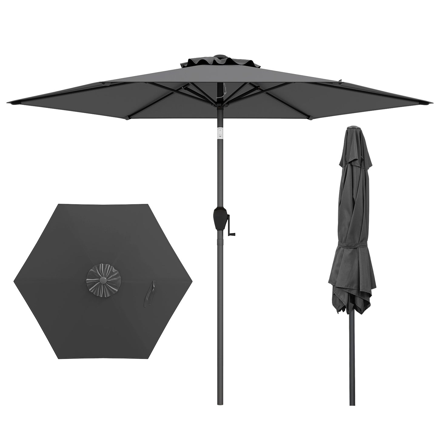 7.5 feet Outdoor Patio Heavy Duty Market Umbrella with Push Button Tilt-Black - Gray