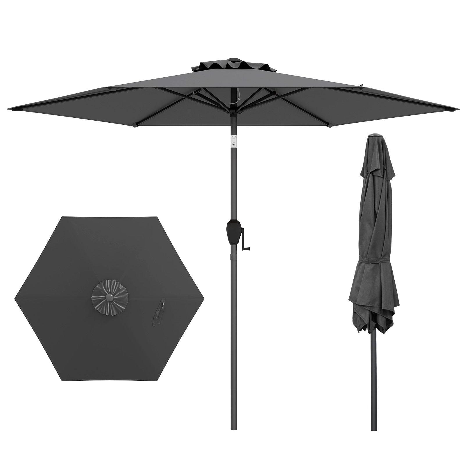 7.5 feet Outdoor Patio Heavy Duty Market Umbrella with Push Button Tilt-Black - Gray