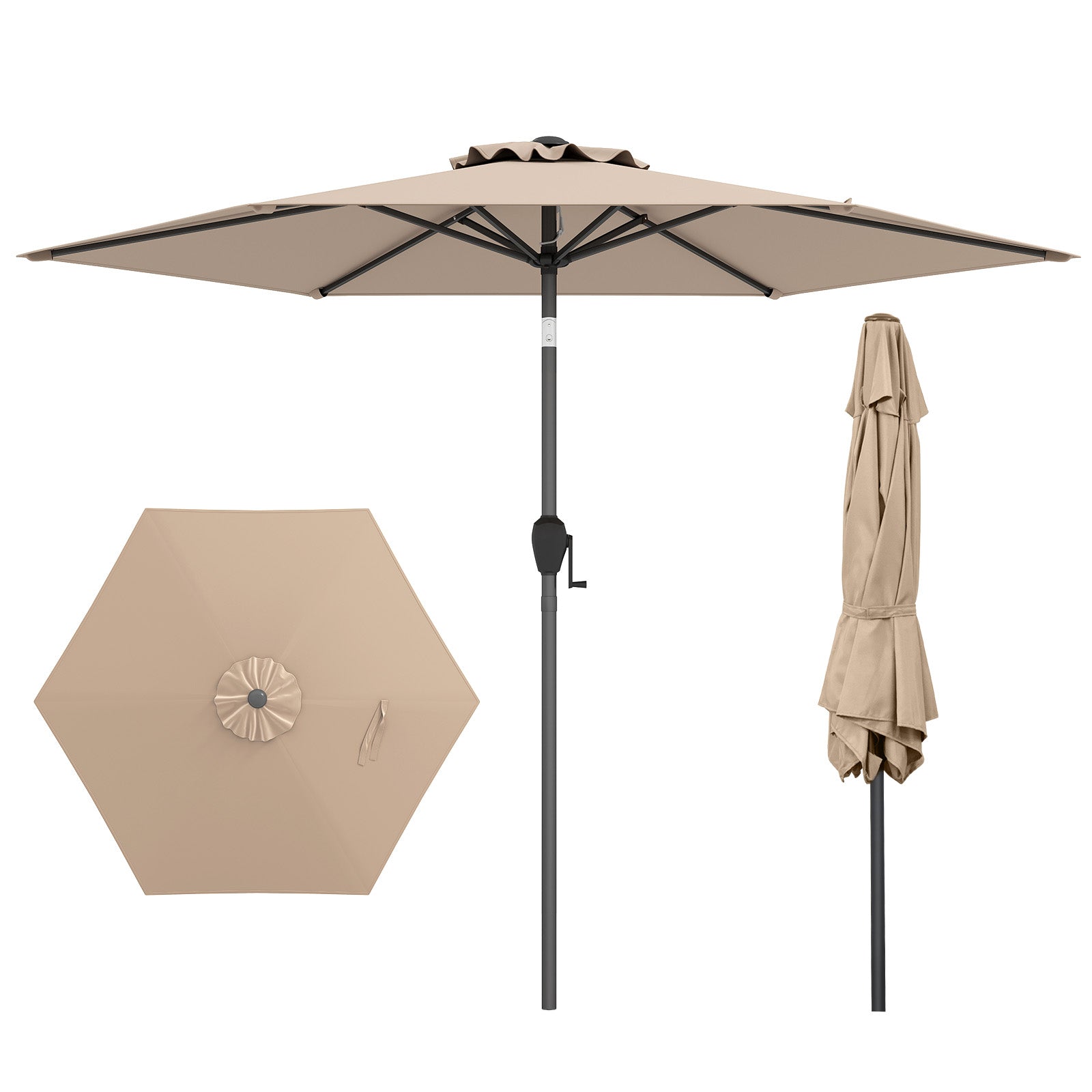 7.5 feet Outdoor Patio Heavy Duty Market Umbrella with Push Button Tilt-Black - Tan