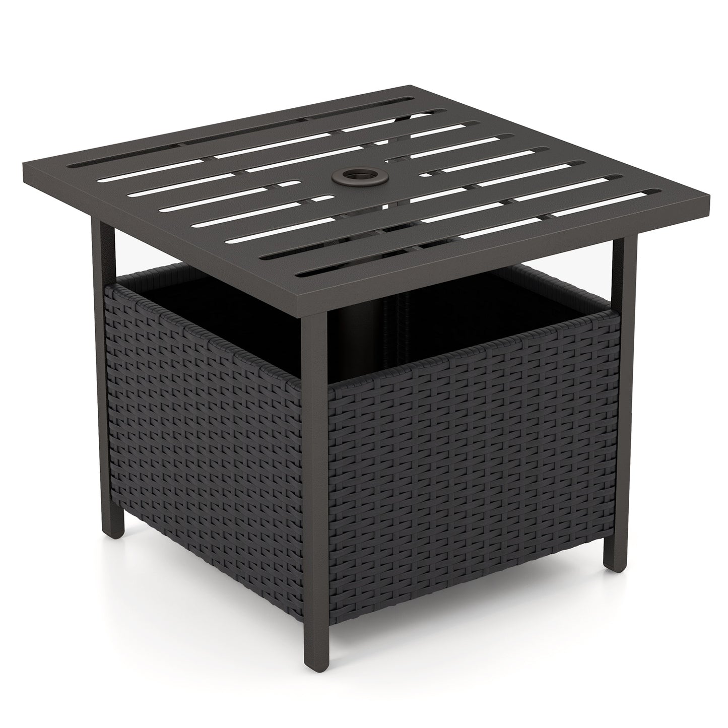 Outdoor Patio Rattan Wicker Steel Side Deck Table-Black - Black