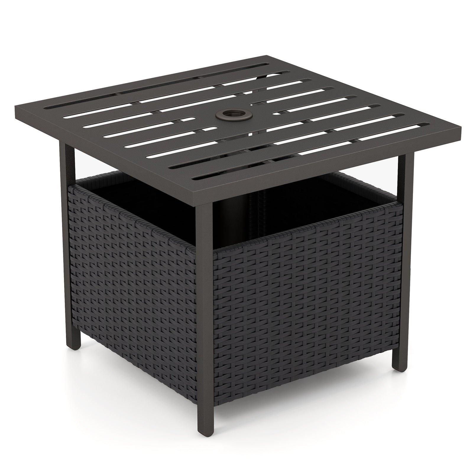 Outdoor Patio Rattan Wicker Steel Side Deck Table-Black - Black