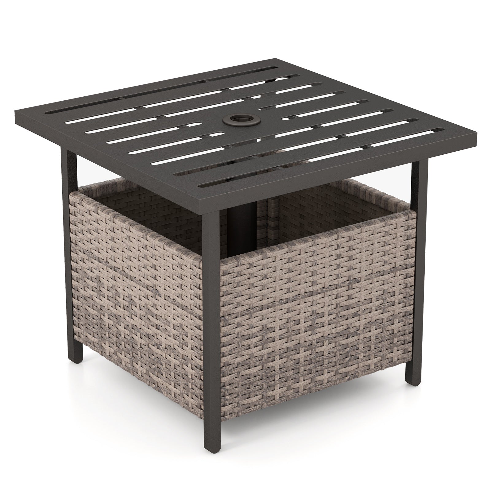 Outdoor Patio Rattan Wicker Steel Side Deck Table-Black - Gray