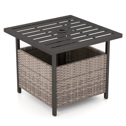 Outdoor Patio Rattan Wicker Steel Side Deck Table-Black - Gray