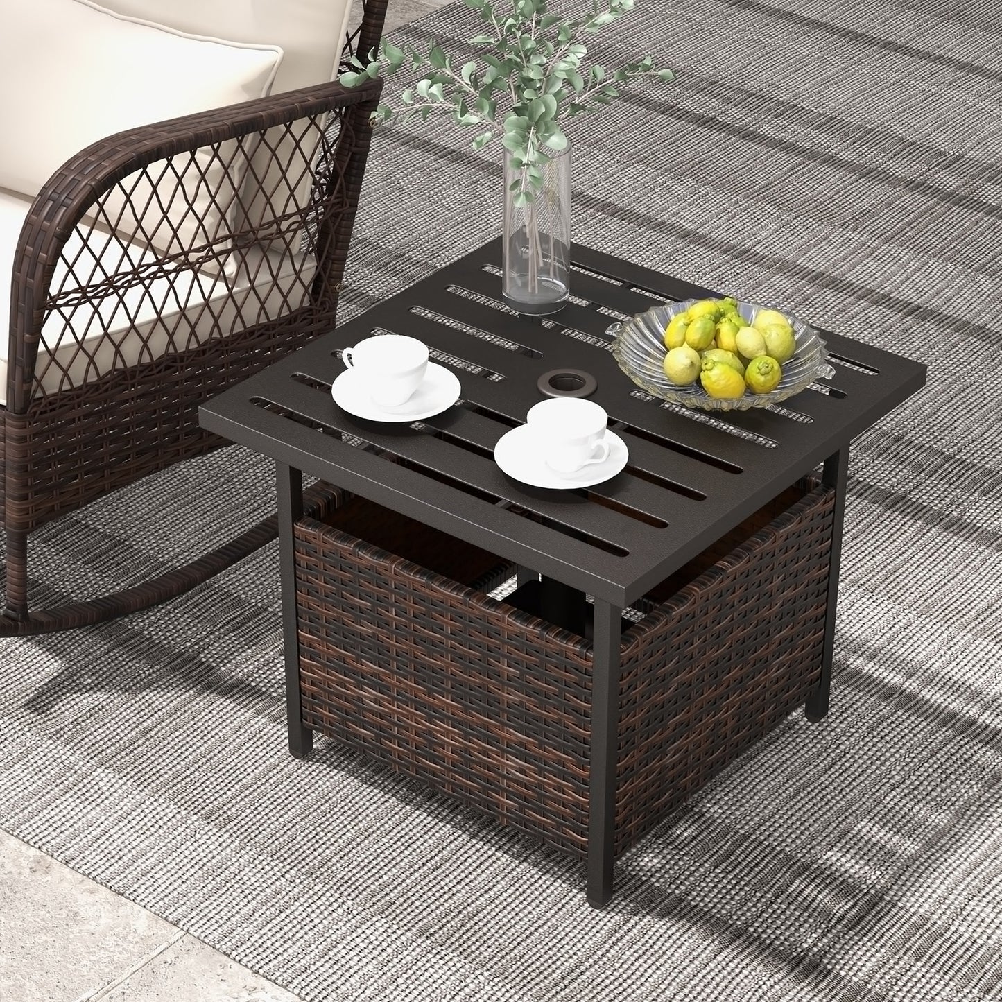 Outdoor Patio Rattan Wicker Steel Side Deck Table