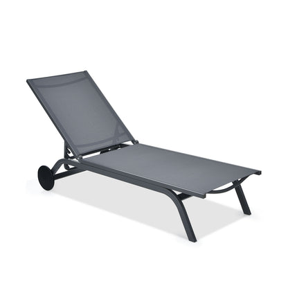 Aluminum Fabric Outdoor Patio Lounge Chair with Adjustable Reclining -Brown - Gray