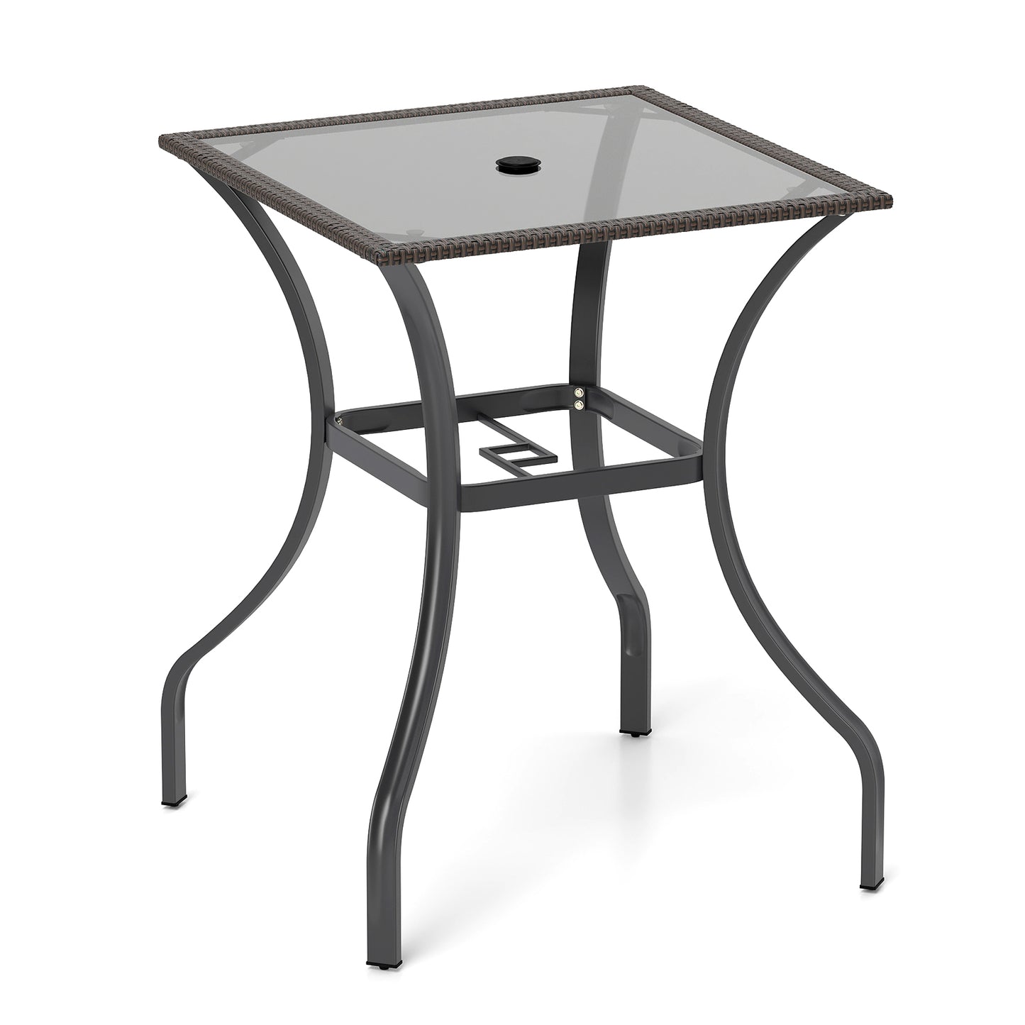 28.5 Inch Outdoor Patio Square Glass Top Table with Rattan Edging