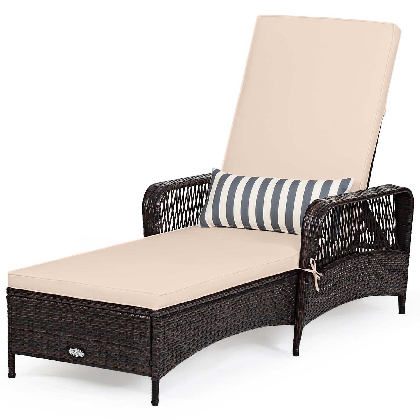 Outdoor Patio Wicker Chaise Lounge Chair with Adjustable Backrest and Pillow-Beige - Beige