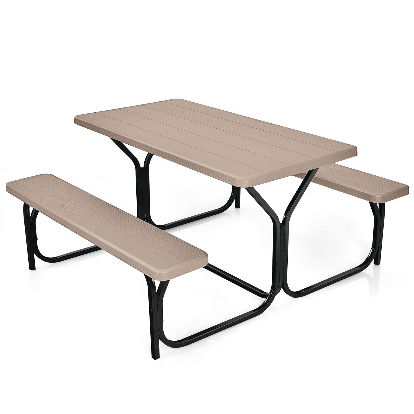 HDPE Outdoor Picnic Table Bench Set with Metal Base-Coffee - Coffee