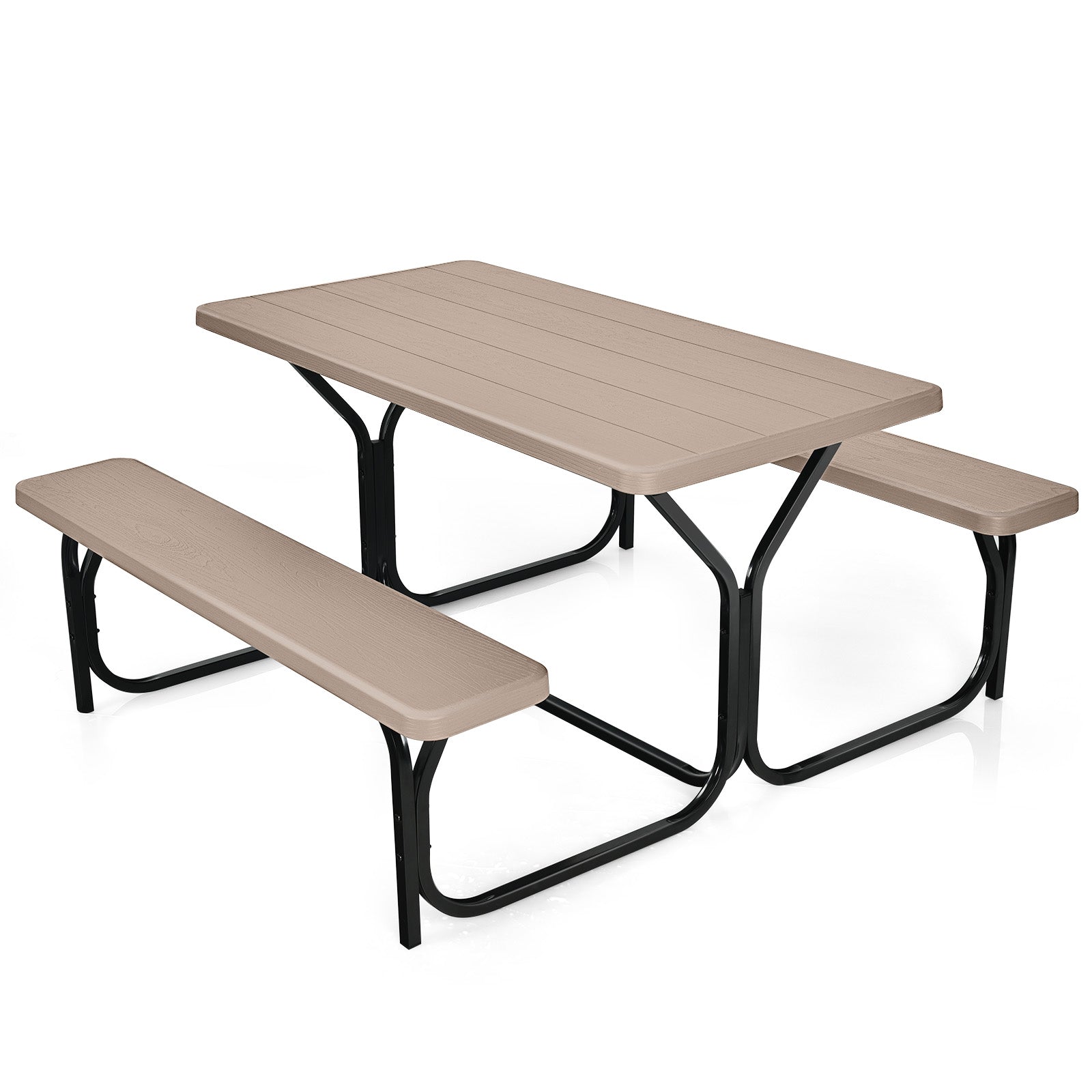 HDPE Outdoor Picnic Table Bench Set with Metal Base-Coffee - Coffee
