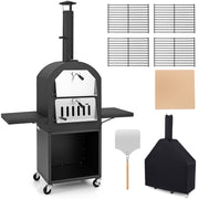 Outdoor Pizza Oven with Protective Cover and Grill Racks and Built-in Thermometer