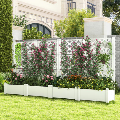 Outdoor Planter Box Self-Watering Raised Garden Bed Trellis with Water Level Indicator-Greyish-white