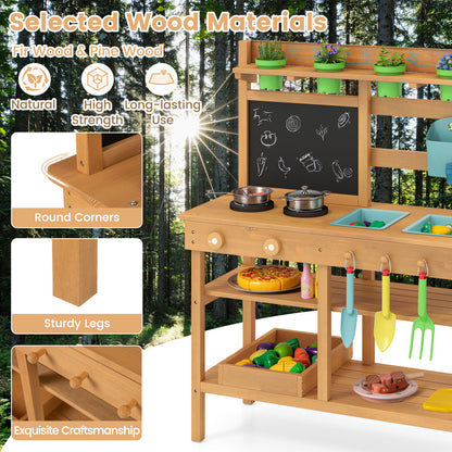 Outdoor Play Pretend Kitchen with Faucet and Removable Sinks for Children Aged 3+