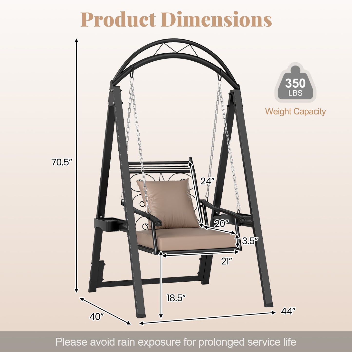 Outdoor Porch Swing with Removable Cushions and Side Tables for Garden Balcony-Black