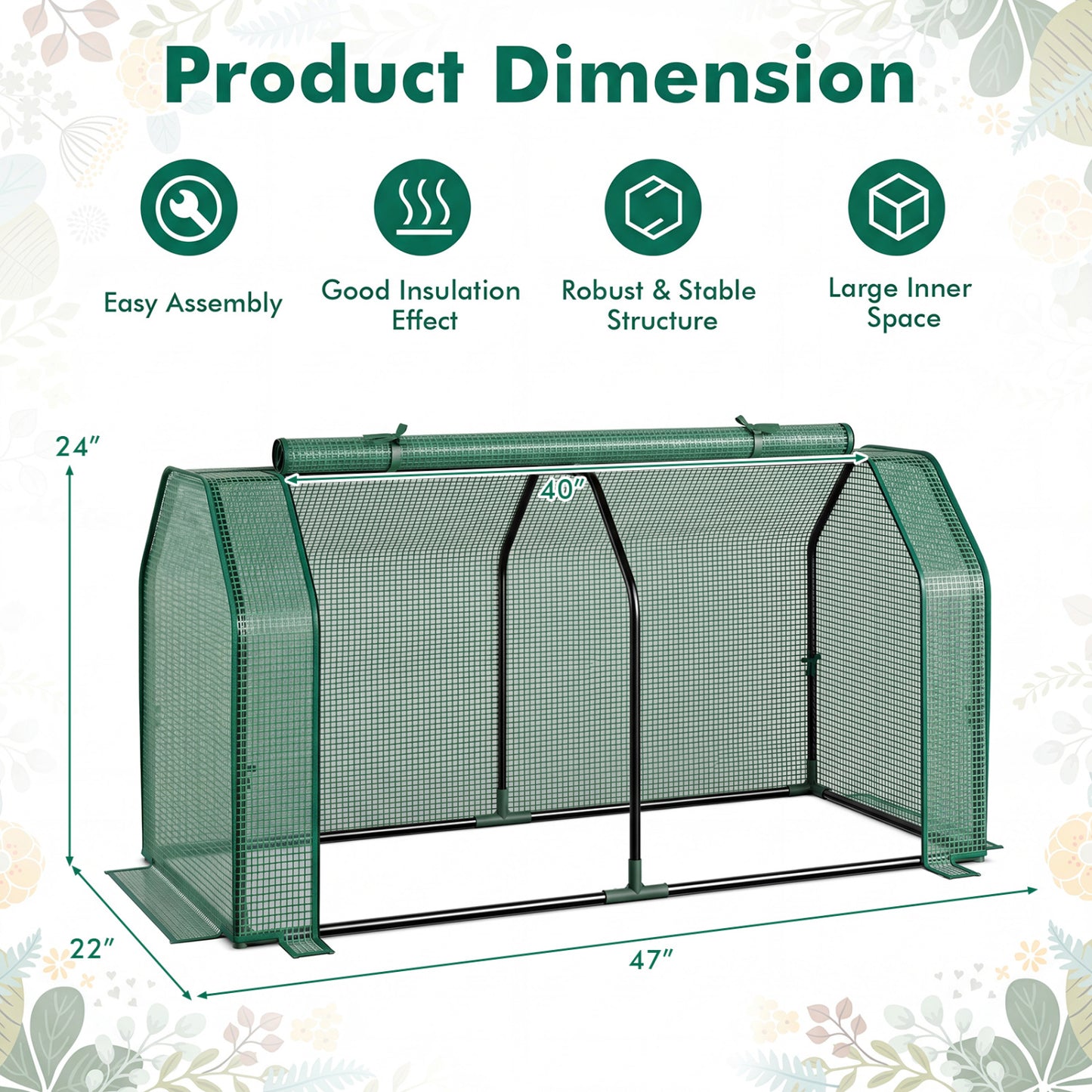 Portable Mini Greenhouse with PE Cover and Zippered Door