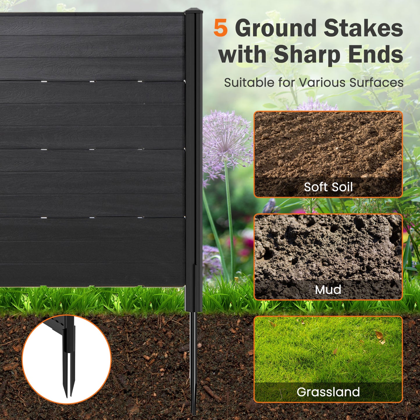 Outdoor Privacy Fence Screen with 5 Ground Stakes for Garden Yard Patio