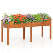 Fir Wood Outdoor Raised Garden Bed with Divider Panel and Drainage Holes-Yellow - Yellow