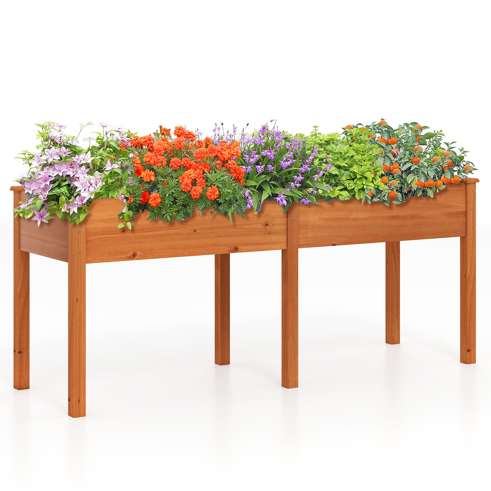 Fir Wood Outdoor Raised Garden Bed with Divider Panel and Drainage Holes-Yellow - Yellow
