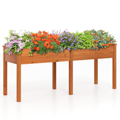 Fir Wood Outdoor Raised Garden Bed with Divider Panel and Drainage Holes-Yellow - Yellow