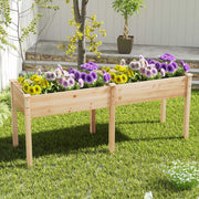 Fir Wood Outdoor Raised Garden Bed with Divider Panel and Drainage Holes