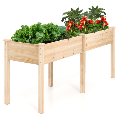Fir Wood Outdoor Raised Garden Bed with Divider Panel and Drainage Holes