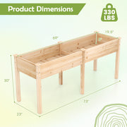 Fir Wood Outdoor Raised Garden Bed with Divider Panel and Drainage Holes