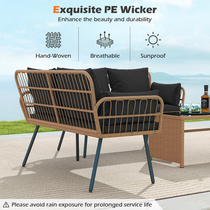 Outdoor Rattan 2-Seat Chair with Seat Back Cushions and Heavy-Duty Metal Legs-Black