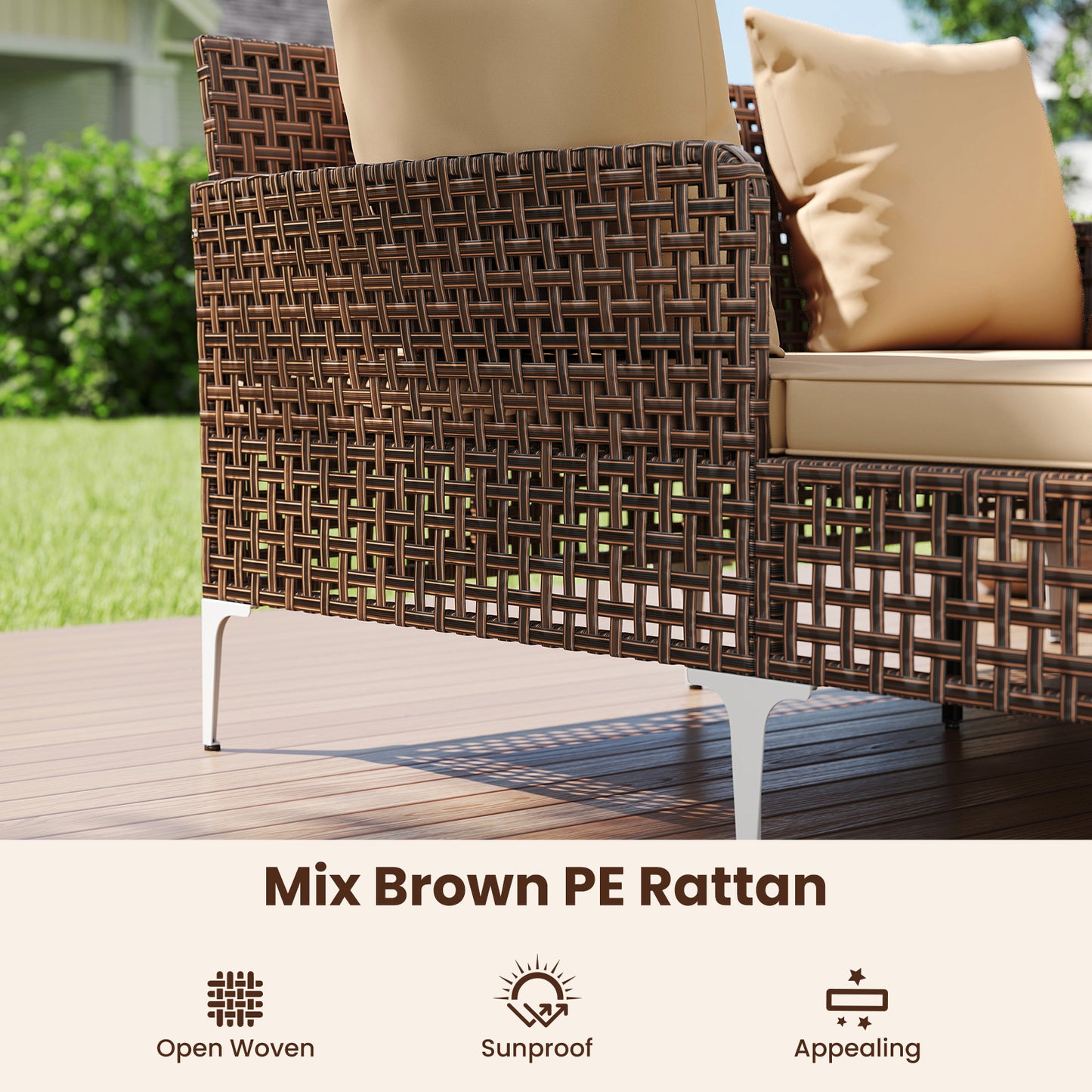 Outdoor Rattan Double Daybed Wicker Chaise Lounge-Brown