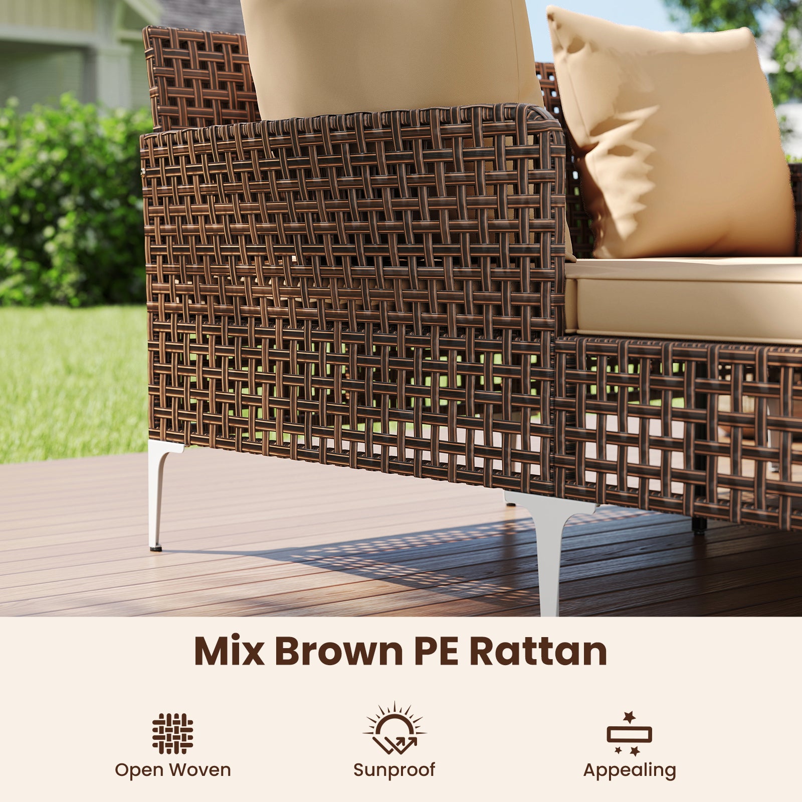 Outdoor Rattan Double Daybed Wicker Chaise Lounge-Brown