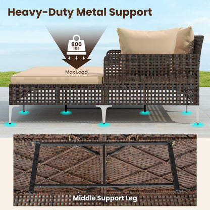 Outdoor Rattan Double Daybed Wicker Chaise Lounge-Brown