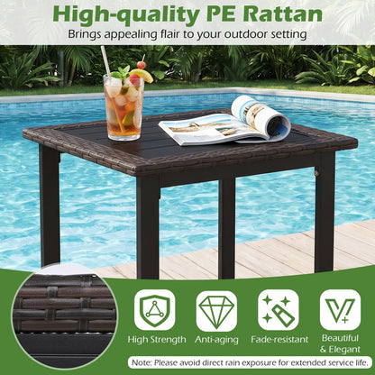 Outdoor Rattan Side Table with Slatted Tabletop and PE Rattan Finish